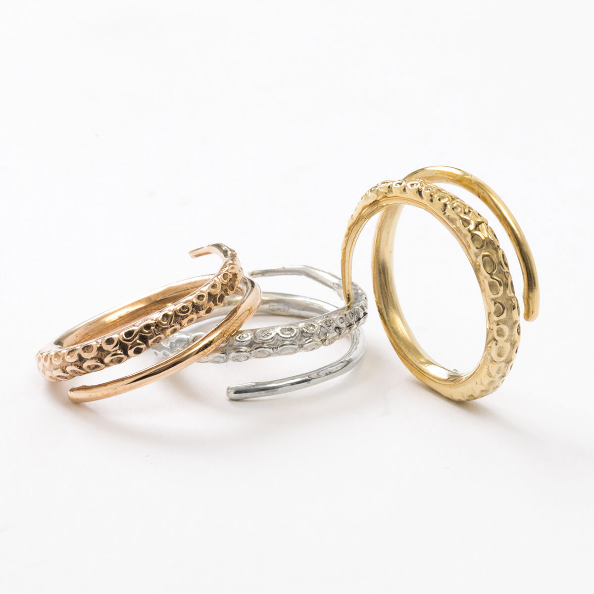 anelli artigianali regolabile in bronzo o argento 925 giallo forma tentacolo octopus