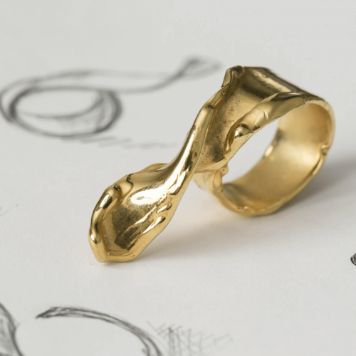 anello artigianale in bronzo, anello a fascia, anello due dita, anello vento